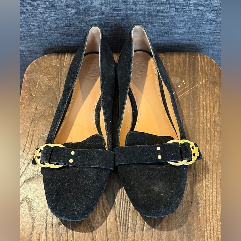 TORY BURCH MARSDEN BLACK SUEDE REVA SMOKING SLIPPER FLATS size 9